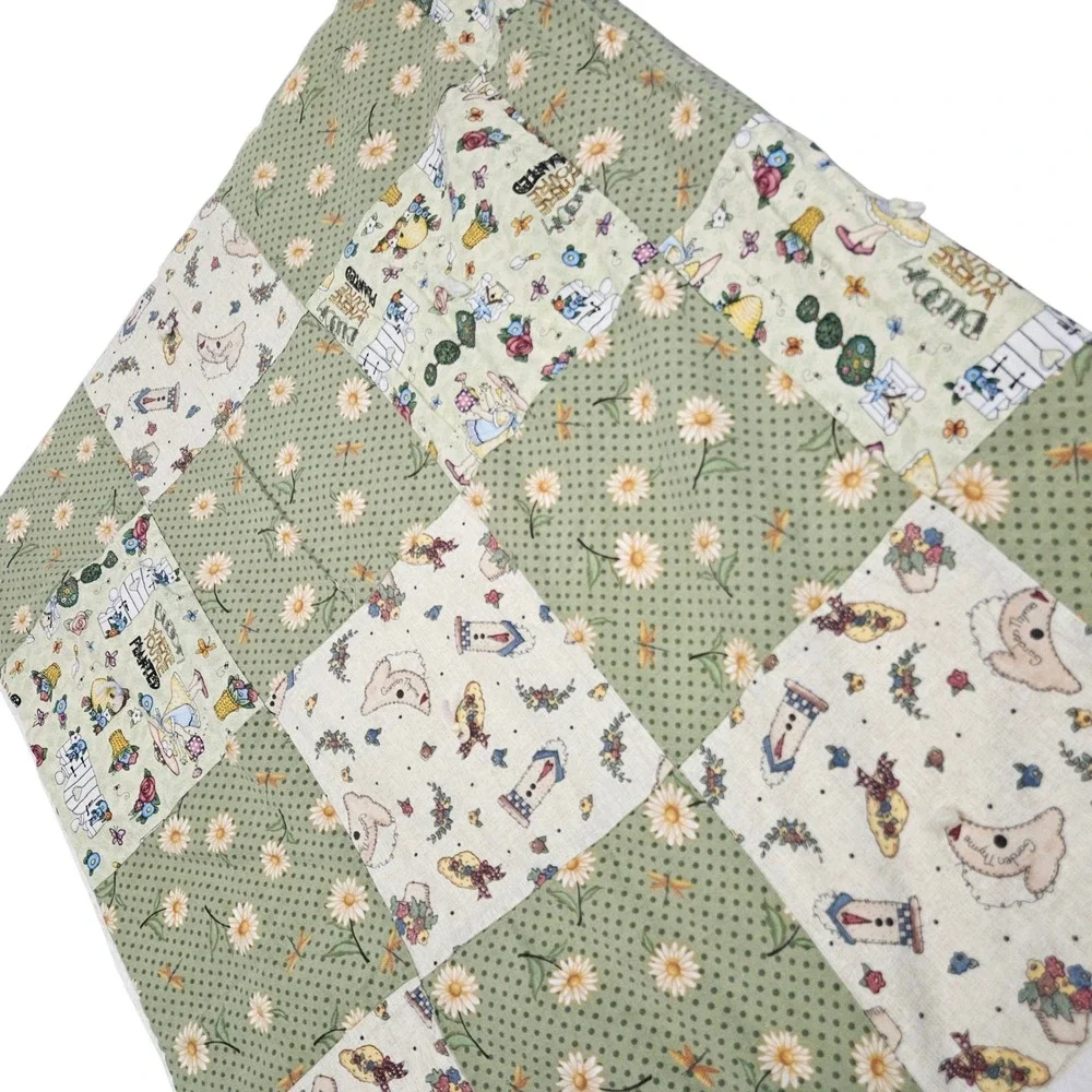 Mary Engelbreit Garden Thyme Quilt Throw Blanket Handmade Patchwork Yellow Bees‎